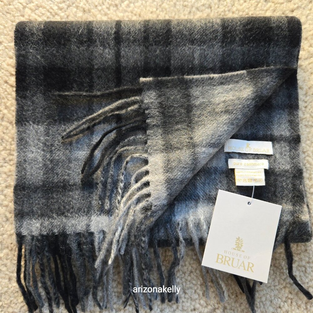 NWT House of Bruar Cashmere Plaid Scarf Grey & Black - Picture 13 of 14
